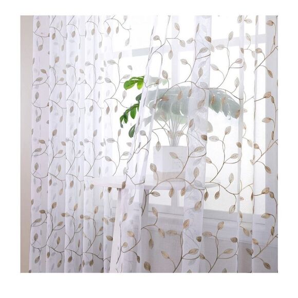 NEW 2 Leaf Embroidered Curtains Cafe Tiers 30" W x 24" L - Picture 1 of 7